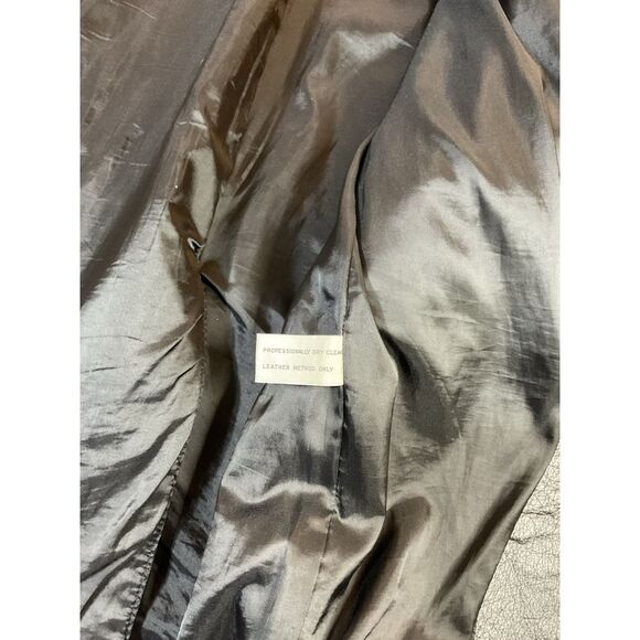 Vintage Leather Coat Jacket Black Knee Length Button Front Career - Picture 7 of 11